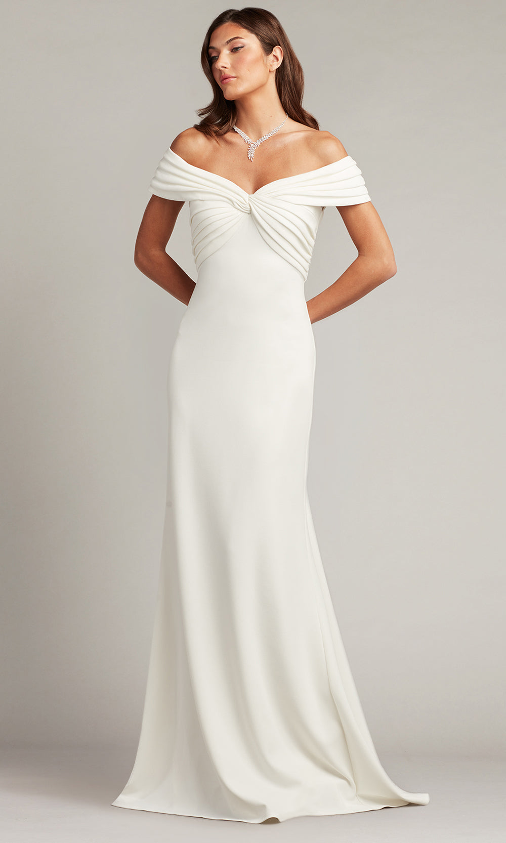 Tadashi Shoji BOS24003LBR - Winslow Pleated V-Back Bridal Gown Wedding Dresses in White  