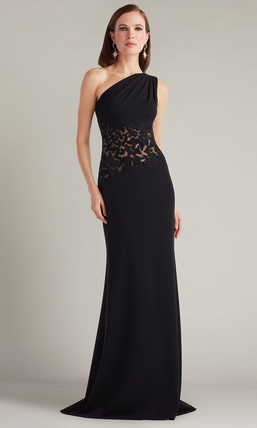 Tadashi Shoji CIN25503L - Verrier One-Shoulder Illusion Sheath Evening Gown Mother of the Bride Dresses in Black and Neutral