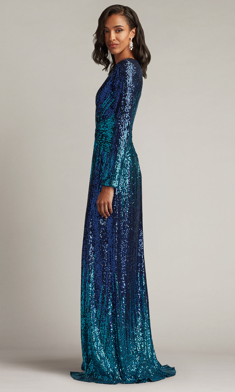 Tadashi Shoji CIR25443L - Ansel Sequin Long Sleeve High Slit Gown Mother of the Bride Dresses in Blue  