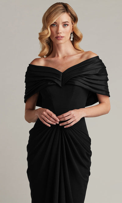 Tadashi Shoji BOS25800L - Seraphine Pleated Portrait Collar Sheath Gown Formal Gowns