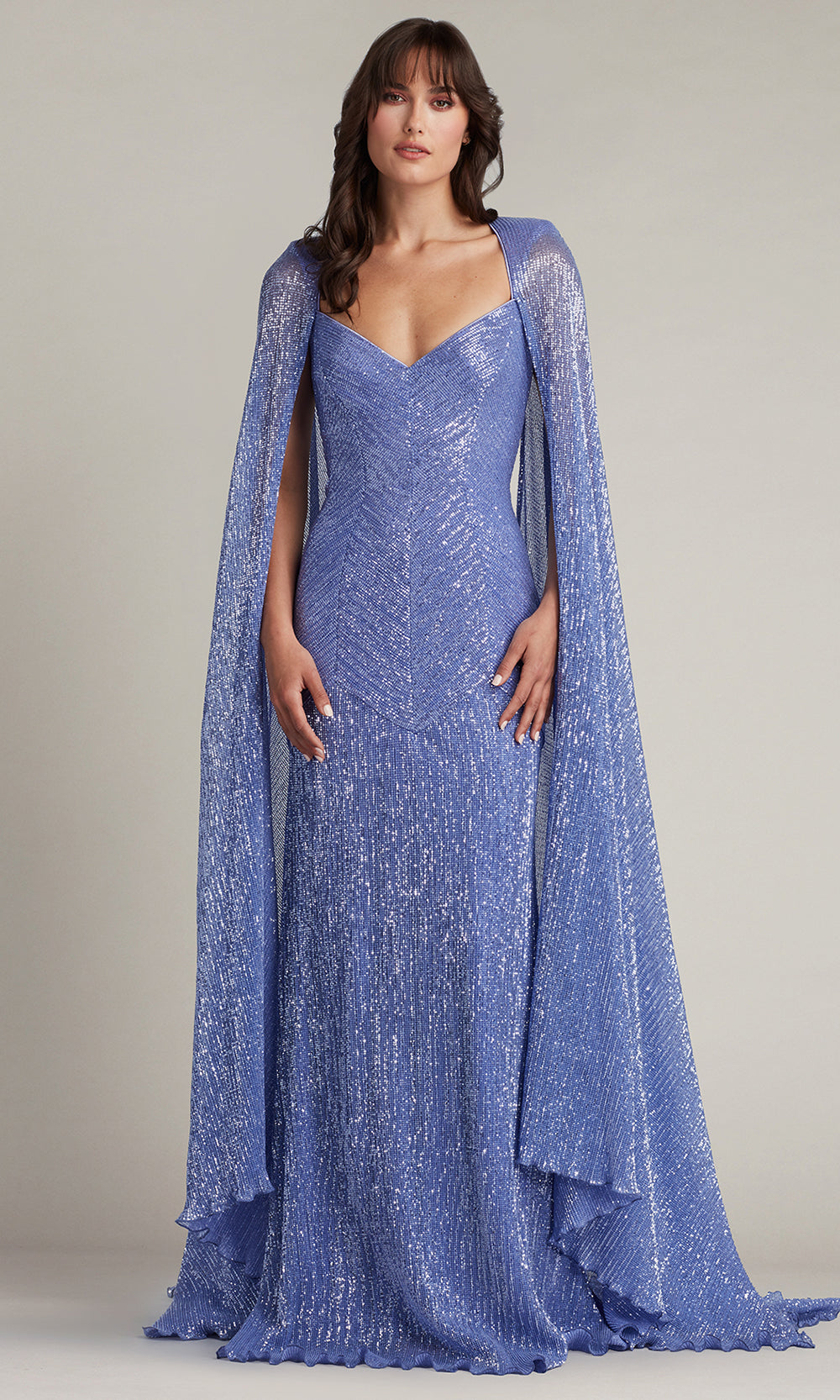 Tadashi Shoji CDM24020L - Isilay Back Keyhole Sequin Cape Sleeve Gown Special Occasion Dresses