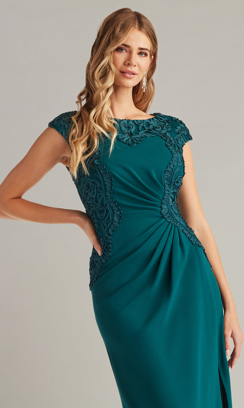 Tadashi Shoji CIM24581L - Bateau Neck Embroidered Applique Gown Mother of the Bride Dresses in Green  