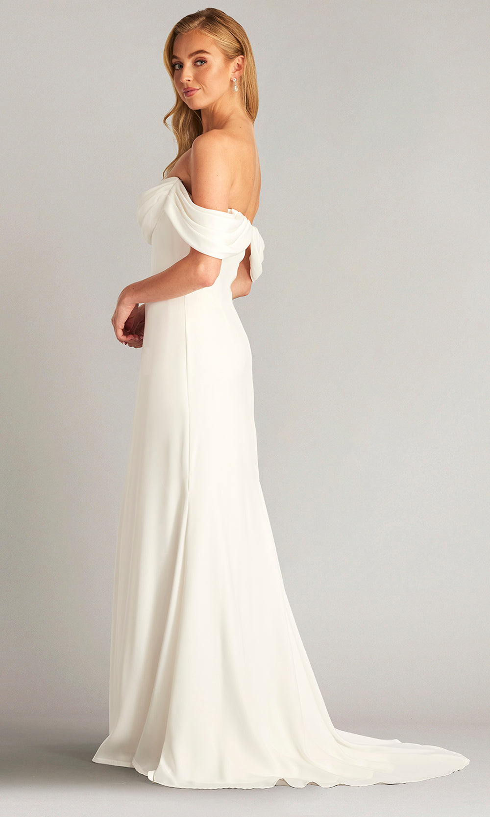 Tadashi Shoji ALG19170LBH - Amishta Off-The-Shoulder Crepe Fitted Gown Wedding Dresses in White  