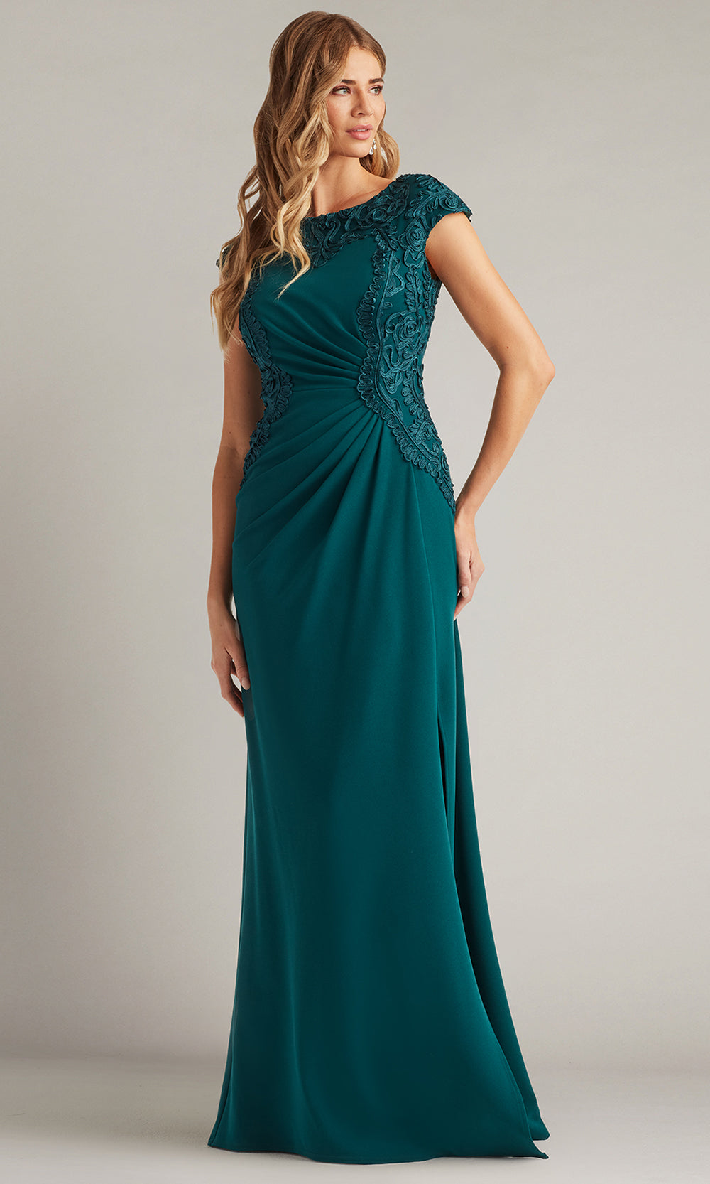 Tadashi Shoji CIM24581L - Bateau Neck Embroidered Applique Gown Mother of the Bride Dresses in Green  