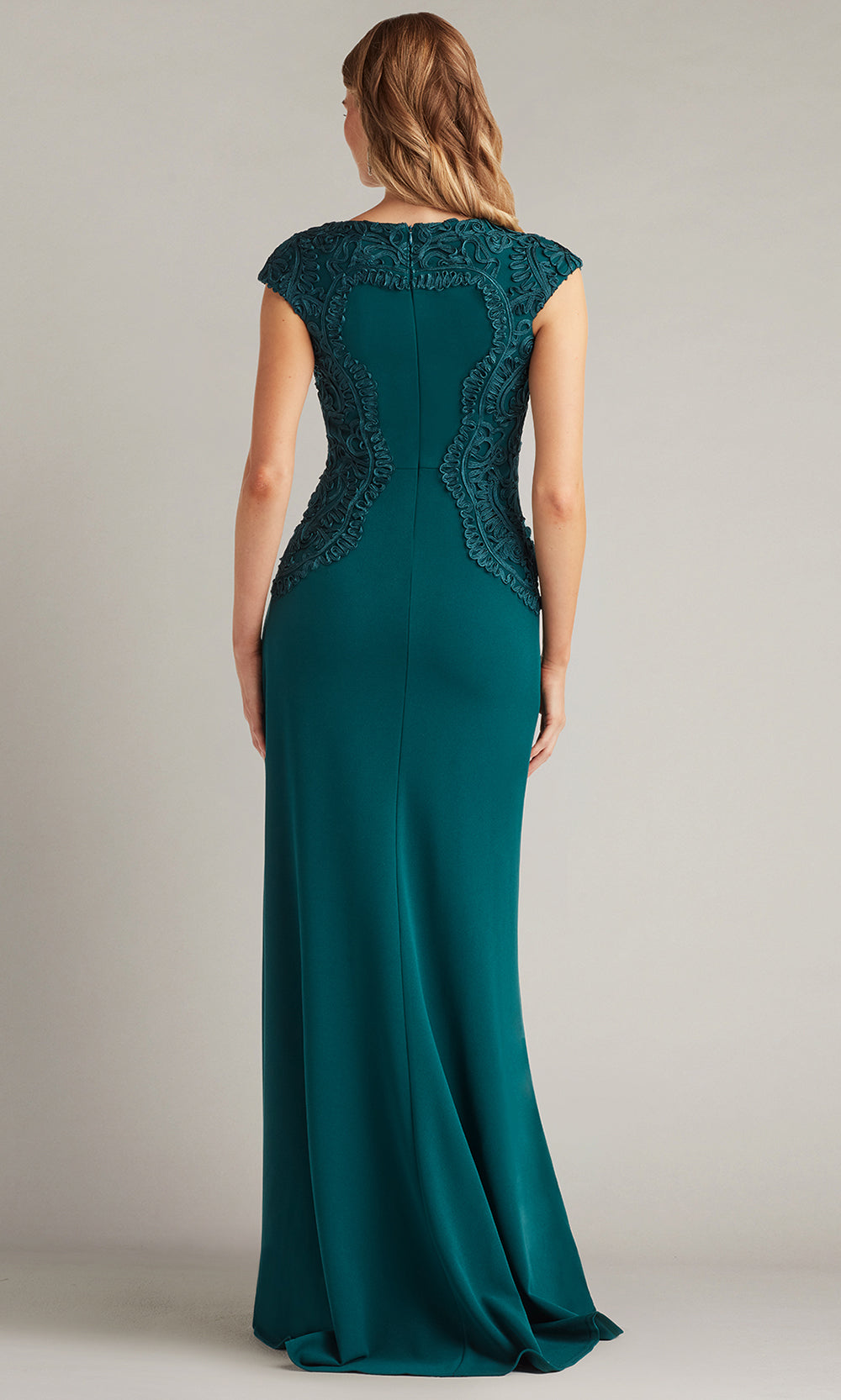 Tadashi Shoji CIM24581L - Bateau Neck Embroidered Applique Gown Mother of the Bride Dresses in Green  