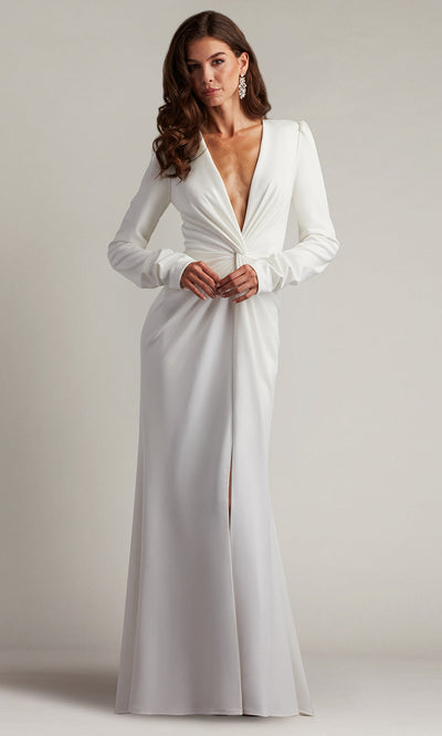 Tadashi Shoji BOS21138LBR - Plunging V-Neck Bates Twist-Front Gown Wedding Dresses