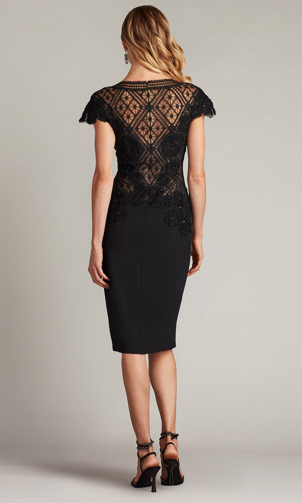 Tadashi Shoji CHR25361MX - Madigan Embroidered Bodice Bateau Cocktail Dress Cocktail Dresses in Black and Neutral