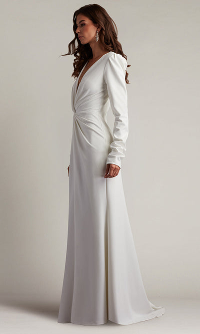 Tadashi Shoji BOS21138LBR - Plunging V-Neck Bates Twist-Front Gown Wedding Dresses