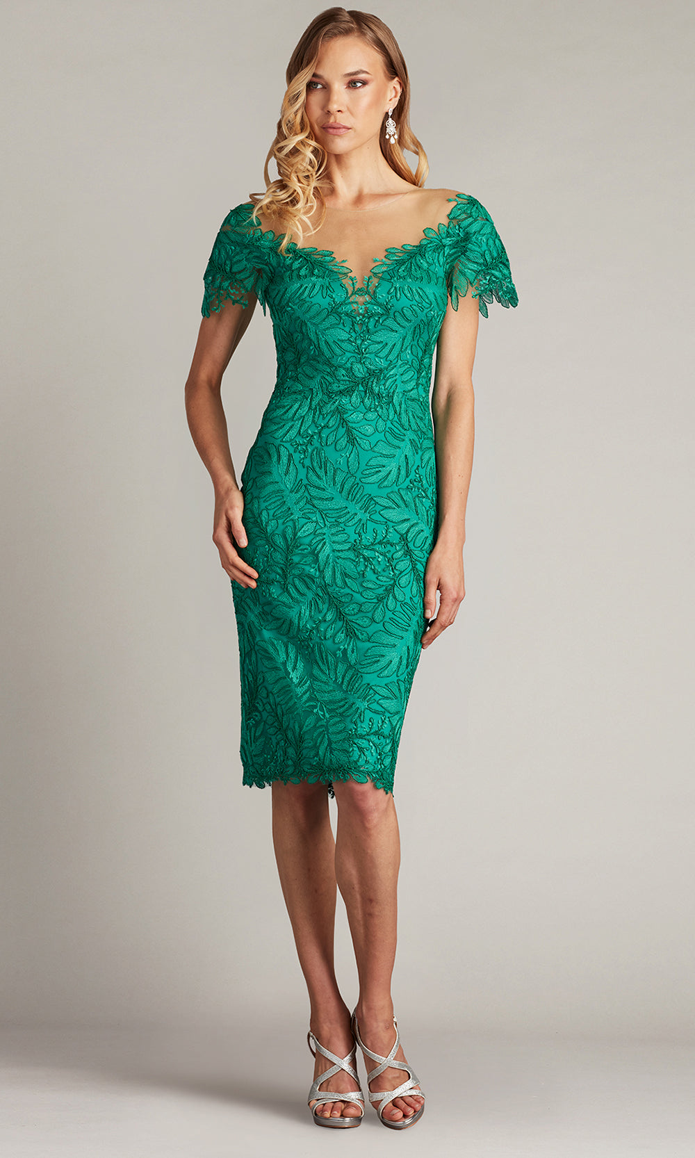 Tadashi Shoji CHU25419MX - Illusion Jewel Burgess Embroidered Lace Dress Mother of the Bride Dresses in Green  