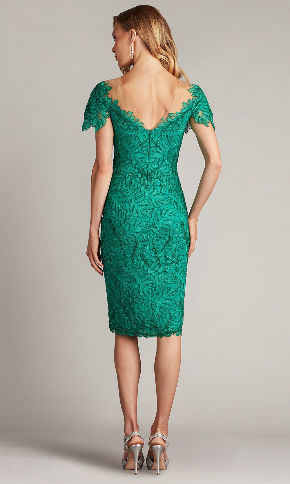 Tadashi Shoji CHU25419MX - Illusion Jewel Burgess Embroidered Lace Dress Mother of the Bride Dresses in Green  