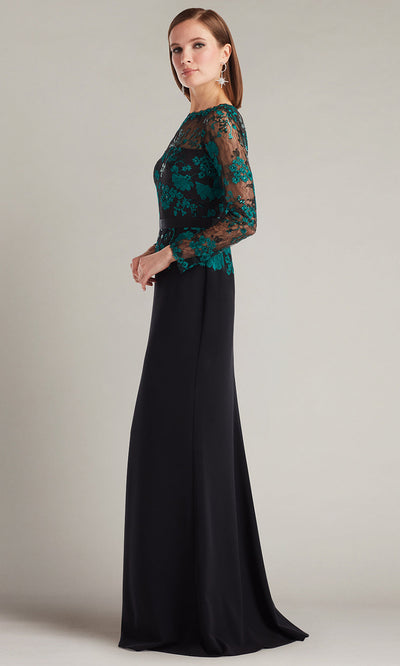 Tadashi Shoji CGU25804L - Beacon Belted Embroidered Illusion Sheath Gown Formal Gowns