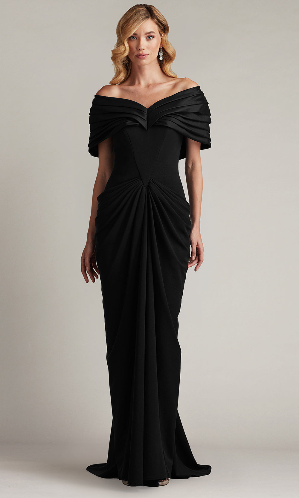 Tadashi Shoji BOS25800L - Seraphine Pleated Portrait Collar Sheath Gown Formal Gowns