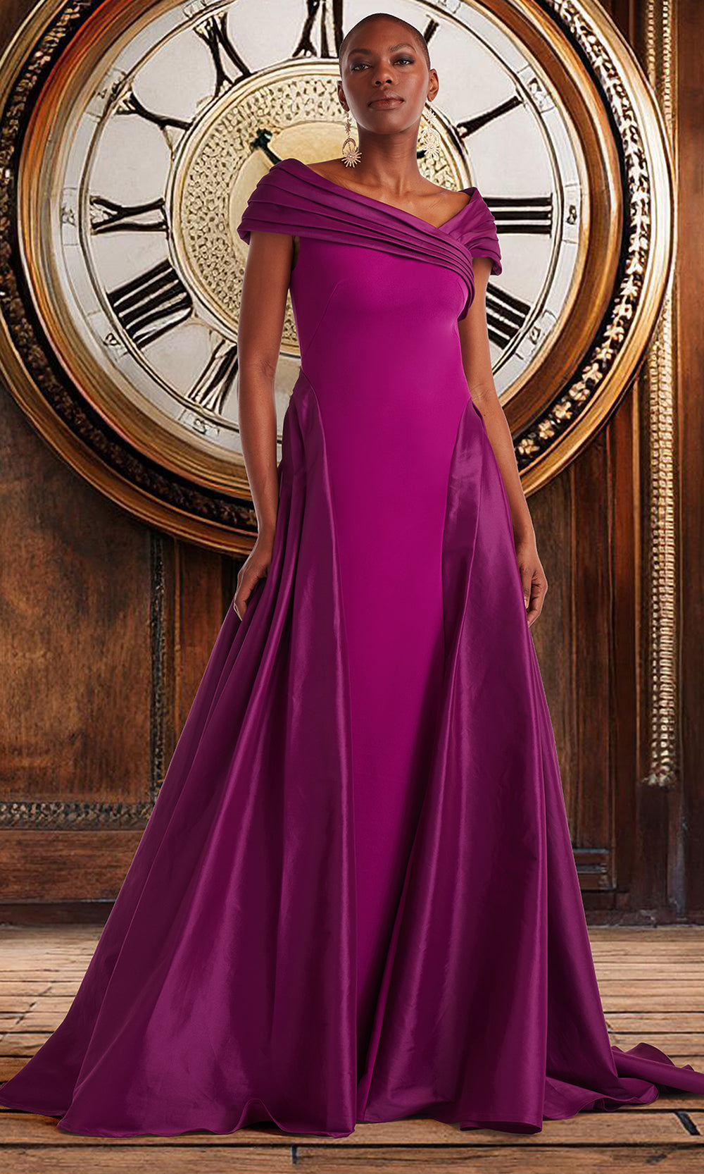 Tadashi Shoji CY25317L - Off Shoulder Blanka Draped Contrast Taffeta Ball Gown Mother of the Bride Dresses in Purple  