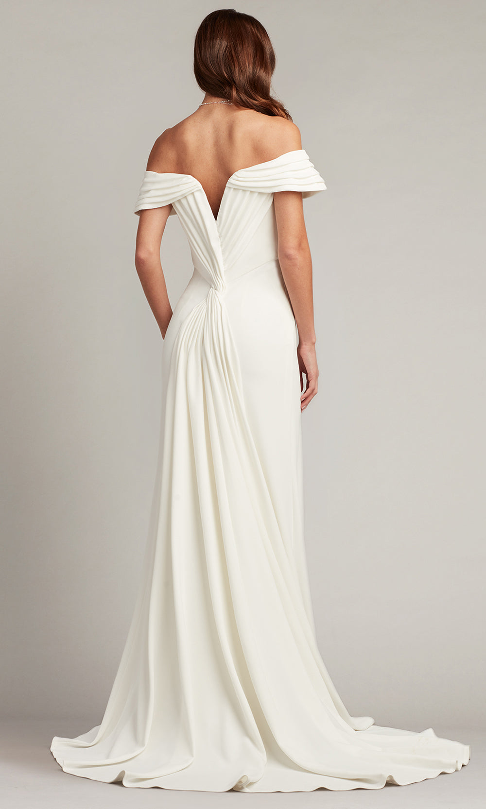 Tadashi Shoji BOS24003LBR - Winslow Pleated V-Back Bridal Gown Wedding Dresses in White  