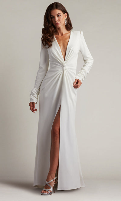 Tadashi Shoji BOS21138LBR - Plunging V-Neck Bates Twist-Front Gown Wedding Dresses
