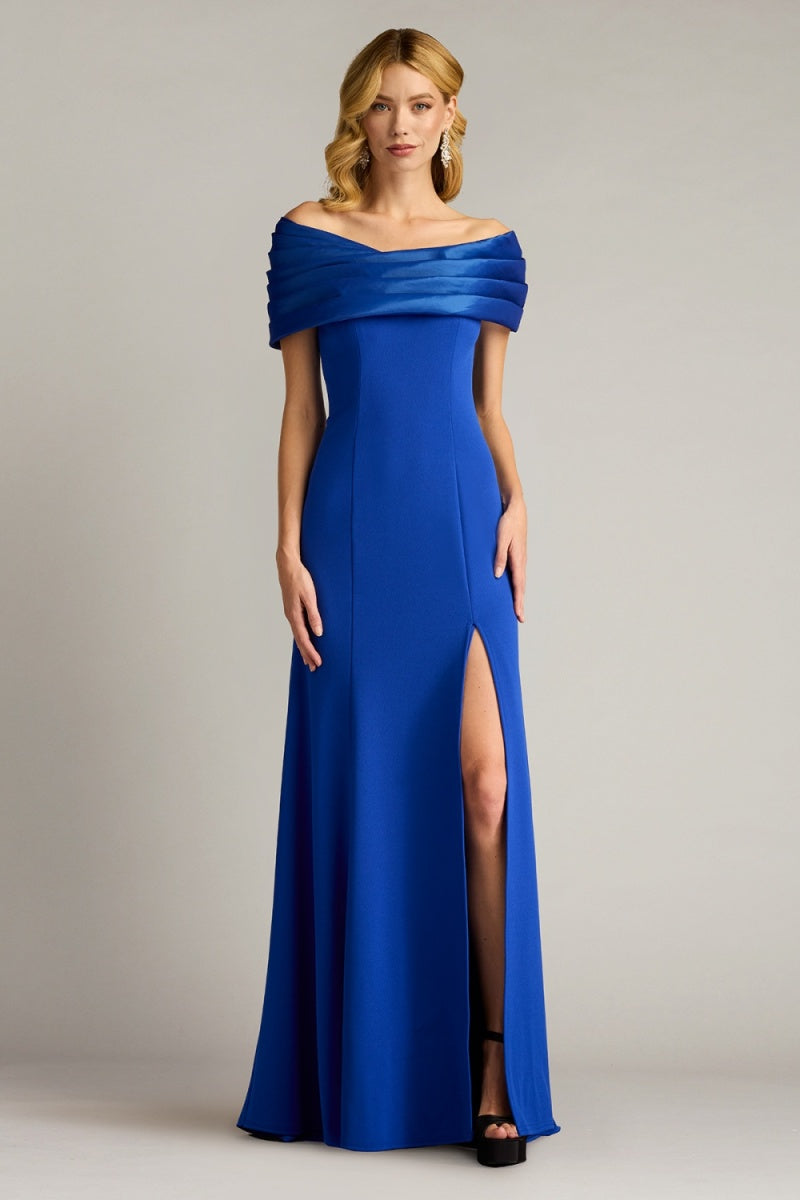Tadashi Shoji BOS24113L - Two-Tone Draped Off-Shoulder Evening Dress