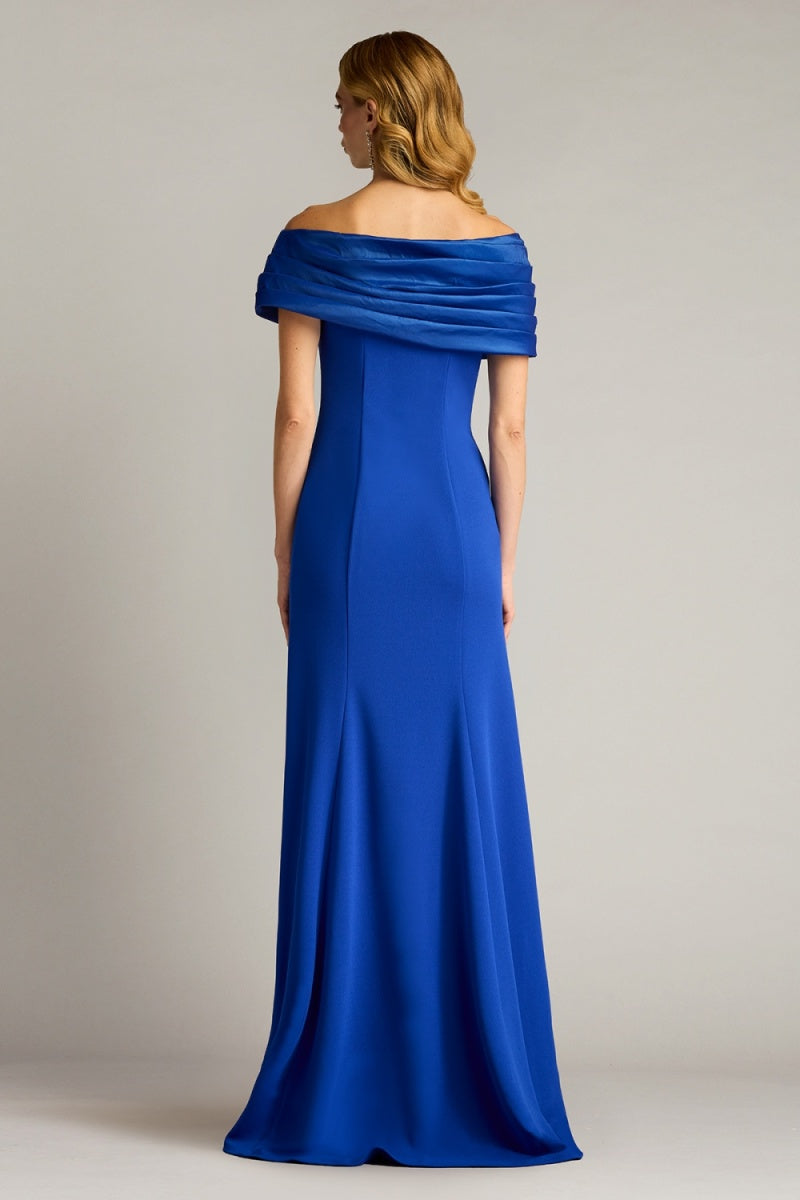Tadashi Shoji BOS24113L - Two-Tone Draped Off-Shoulder Evening Dress