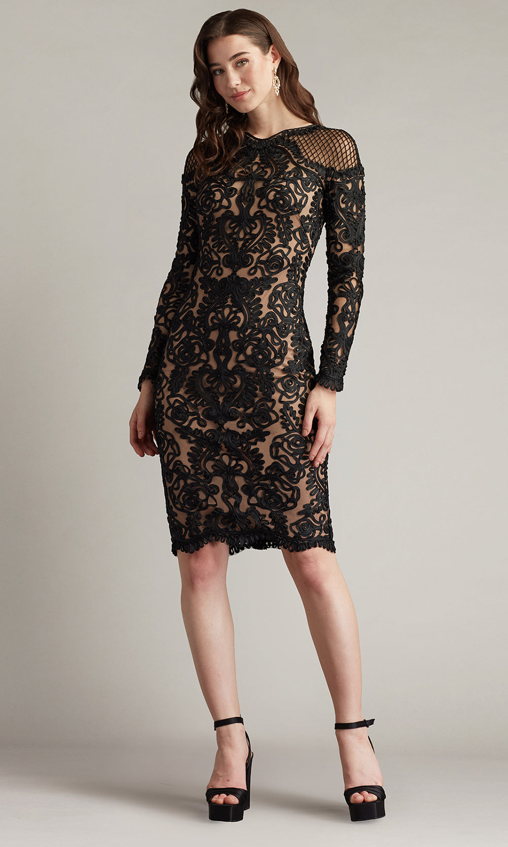 Tadashi Shoji CIM25397M - Long Sleeve Lace Knee-Length Dress Cocktail Dresses