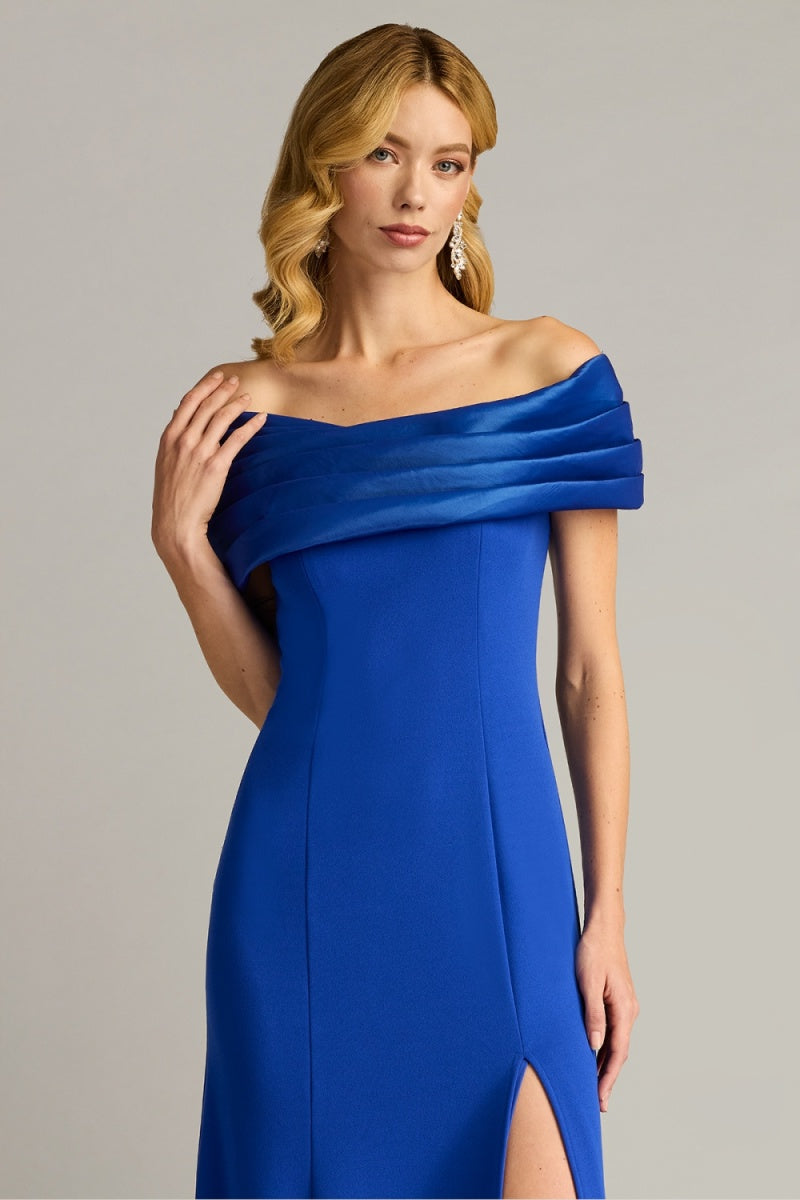 Tadashi Shoji BOS24113L - Two-Tone Draped Off-Shoulder Evening Dress
