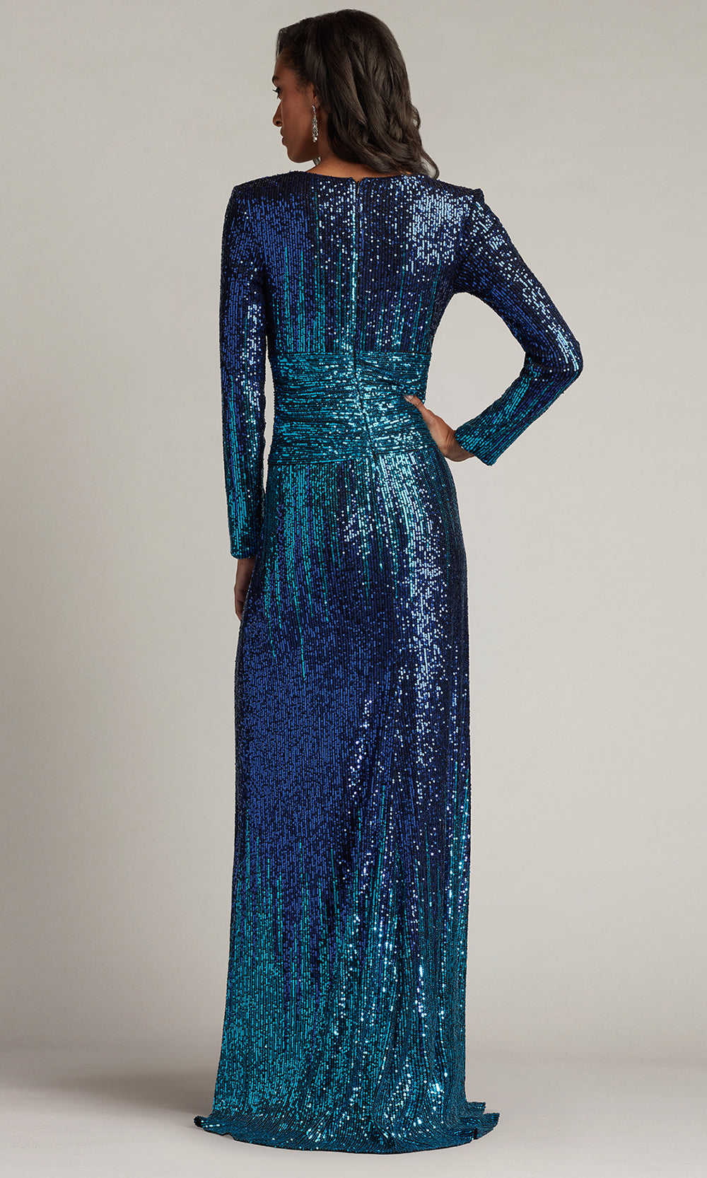 Tadashi Shoji CIR25443L - Ansel Sequin Long Sleeve High Slit Gown Mother of the Bride Dresses in Blue  