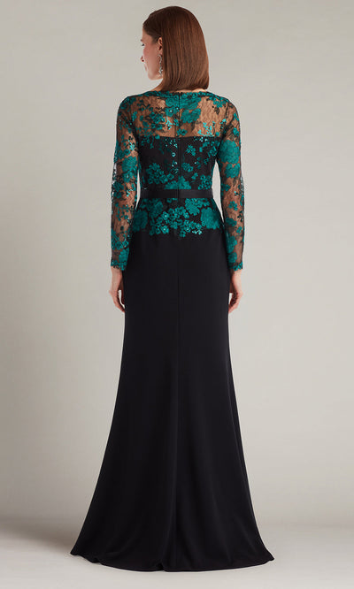 Tadashi Shoji CGU25804L - Beacon Belted Embroidered Illusion Sheath Gown Formal Gowns