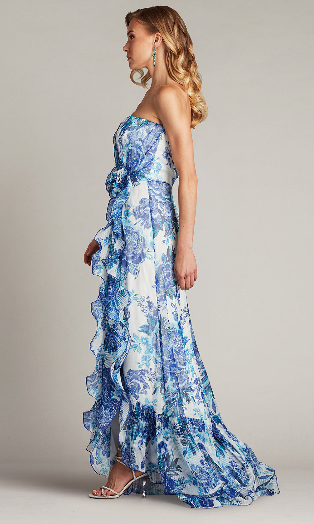 Tadashi Shoji CHW24386L - Strapless Morwenna Floral Print Ruffle Gown Prom Dresses