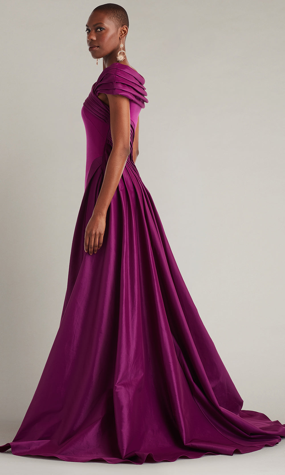 Tadashi Shoji CY25317L - Off Shoulder Blanka Draped Contrast Taffeta Ball Gown Mother of the Bride Dresses in Purple  