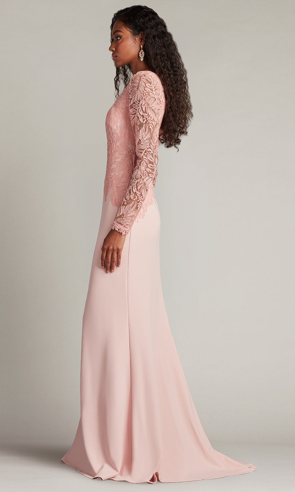 Tadashi Shoji CHU16206LXY - Caliste Embroidered Crepe Long Sleeve Gown Prom Dresses in Pink  