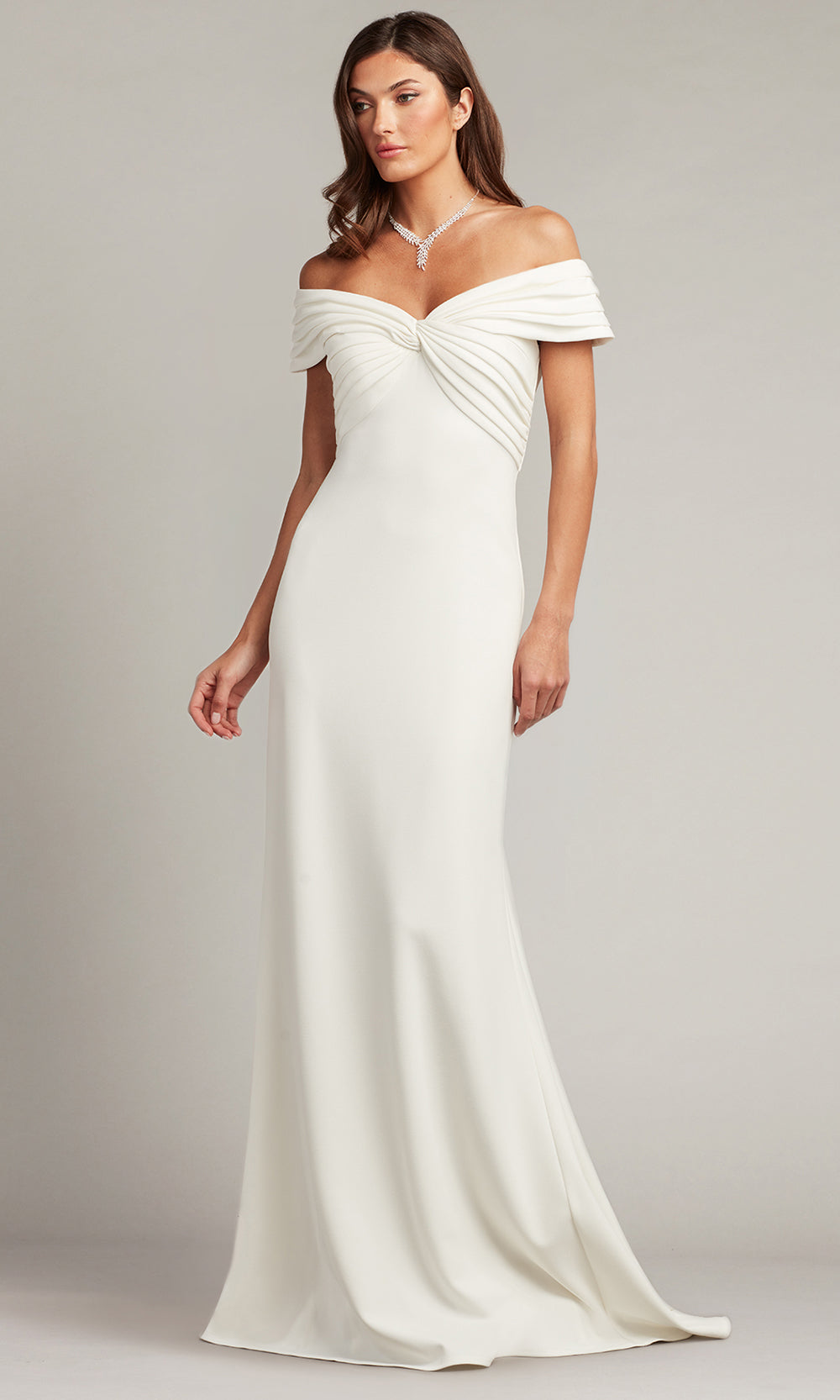 Tadashi Shoji BOS24003LBR - Winslow Pleated V-Back Bridal Gown Wedding Dresses in White  