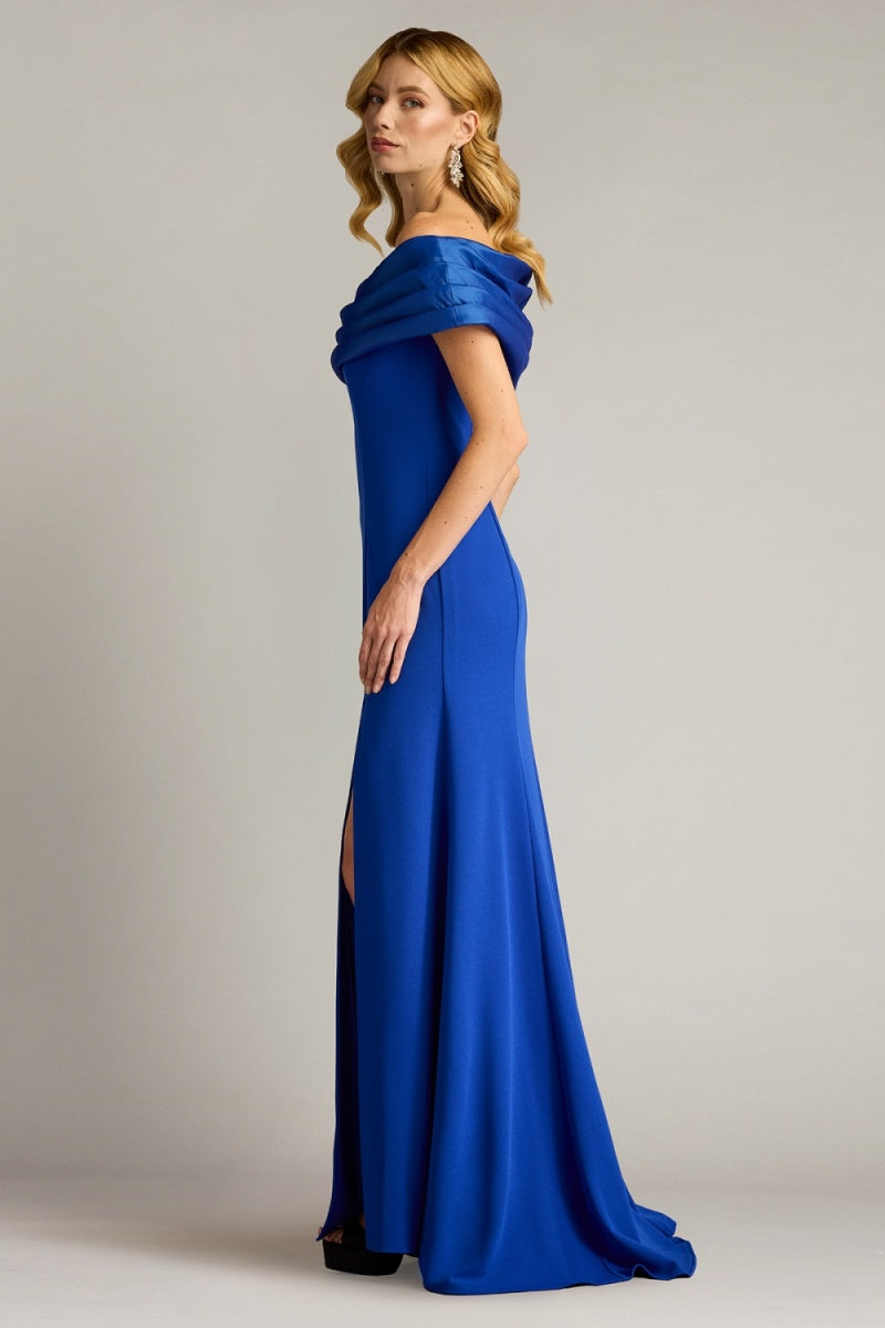 Tadashi Shoji BOS24113L - Two-Tone Draped Off-Shoulder Evening Dress
