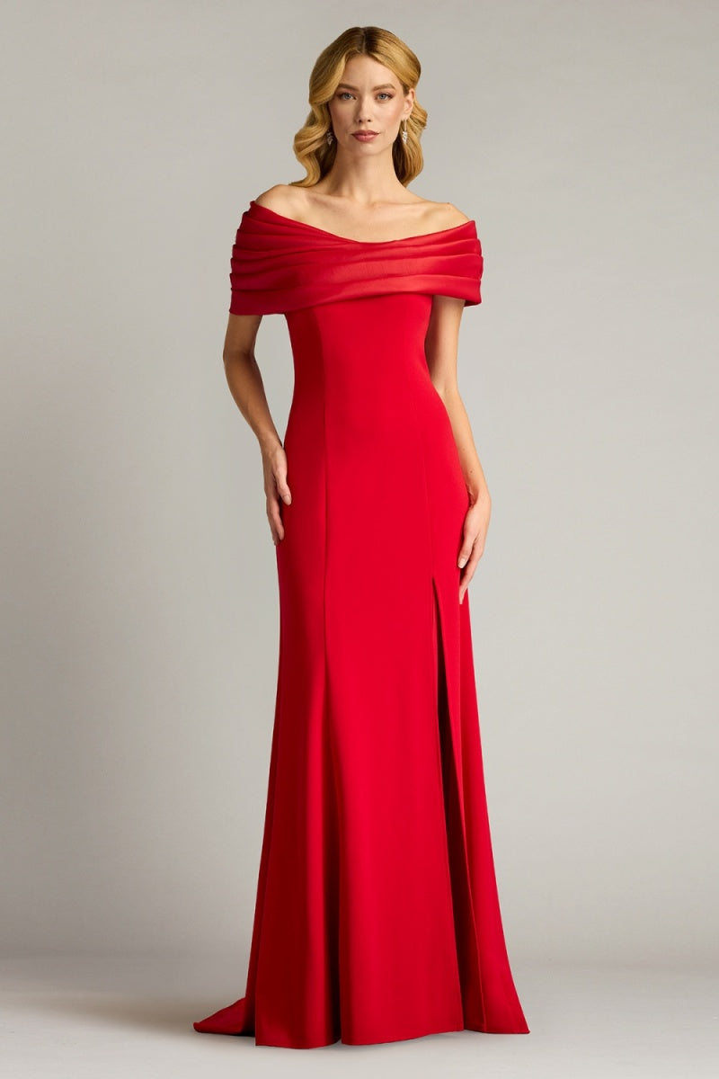 Tadashi Shoji BOS24113L - Two-Tone Draped Off-Shoulder Evening Dress