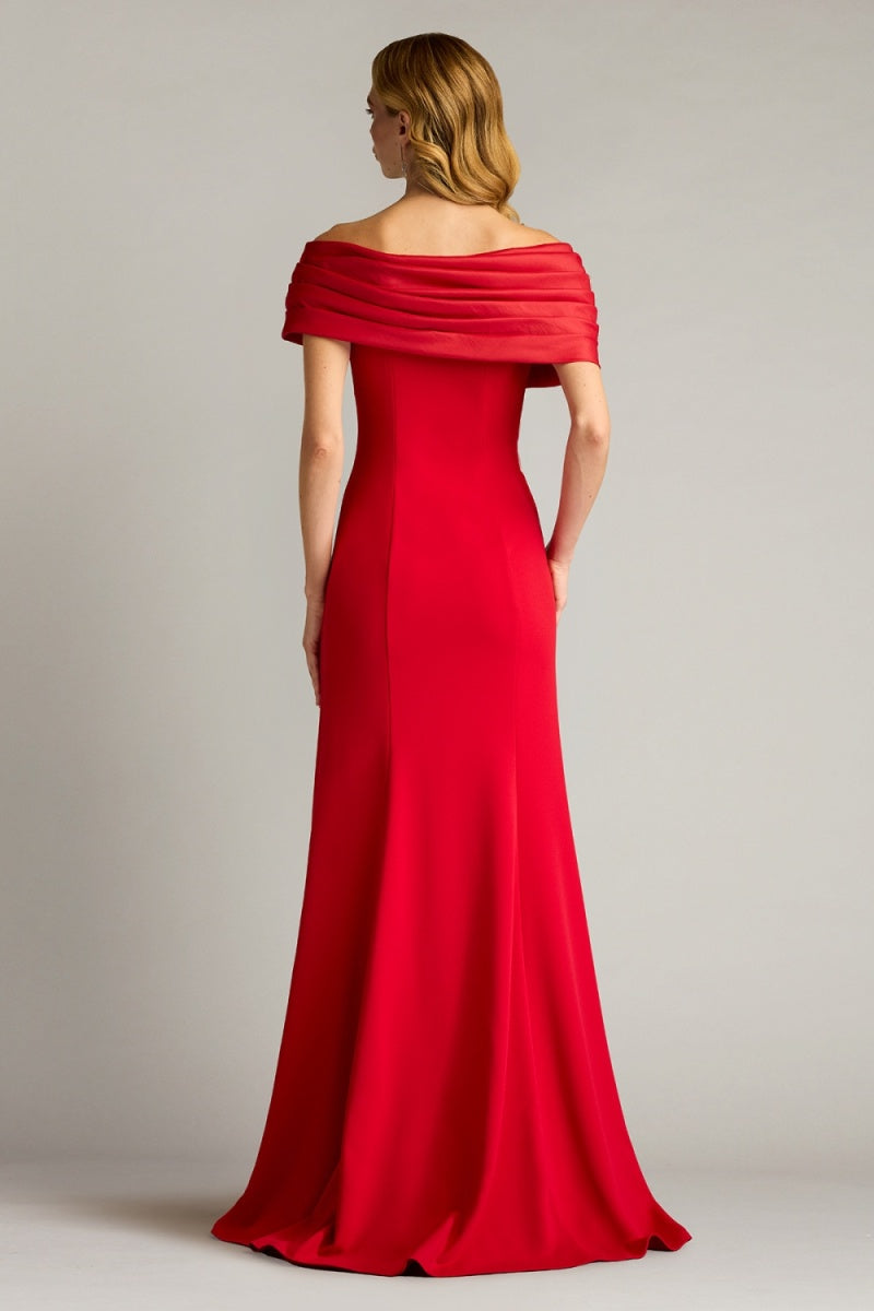 Tadashi Shoji BOS24113L - Two-Tone Draped Off-Shoulder Evening Dress