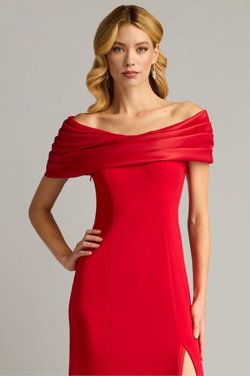Tadashi Shoji BOS24113L - Two-Tone Draped Off-Shoulder Evening Dress