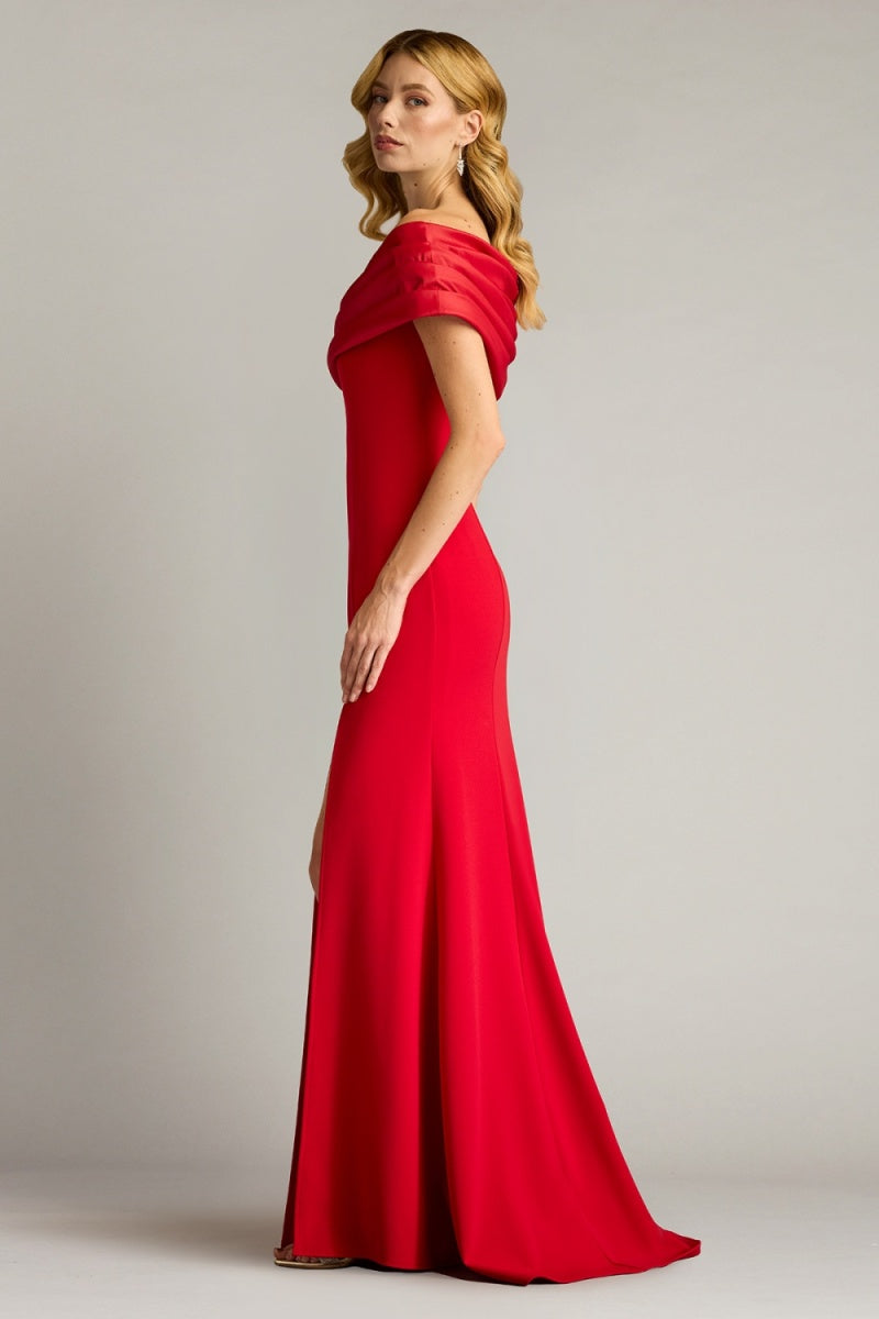 Tadashi Shoji BOS24113L - Two-Tone Draped Off-Shoulder Evening Dress