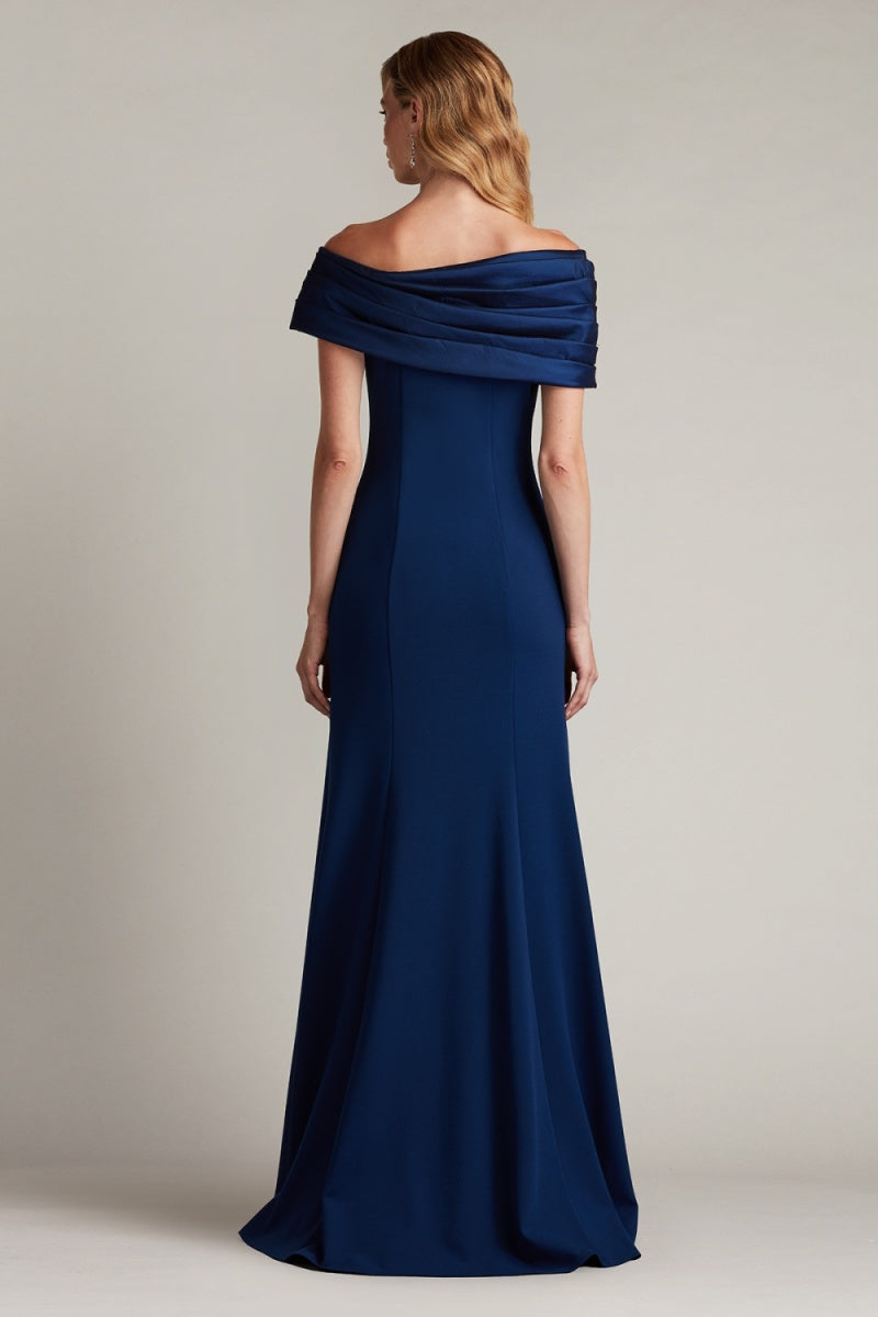 Tadashi Shoji BOS24113L - Two-Tone Draped Off-Shoulder Evening Dress