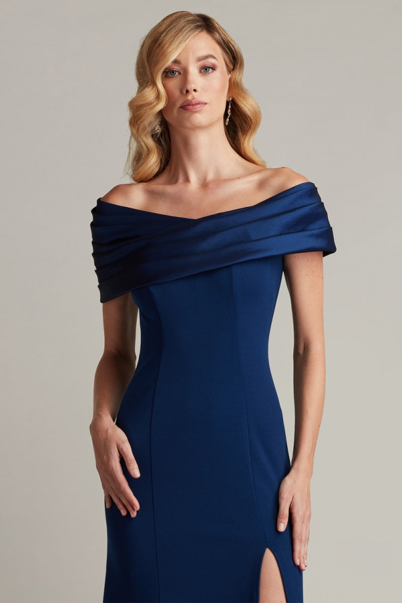 Tadashi Shoji BOS24113L - Two-Tone Draped Off-Shoulder Evening Dress