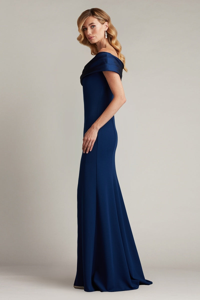 Tadashi Shoji BOS24113L - Two-Tone Draped Off-Shoulder Evening Dress