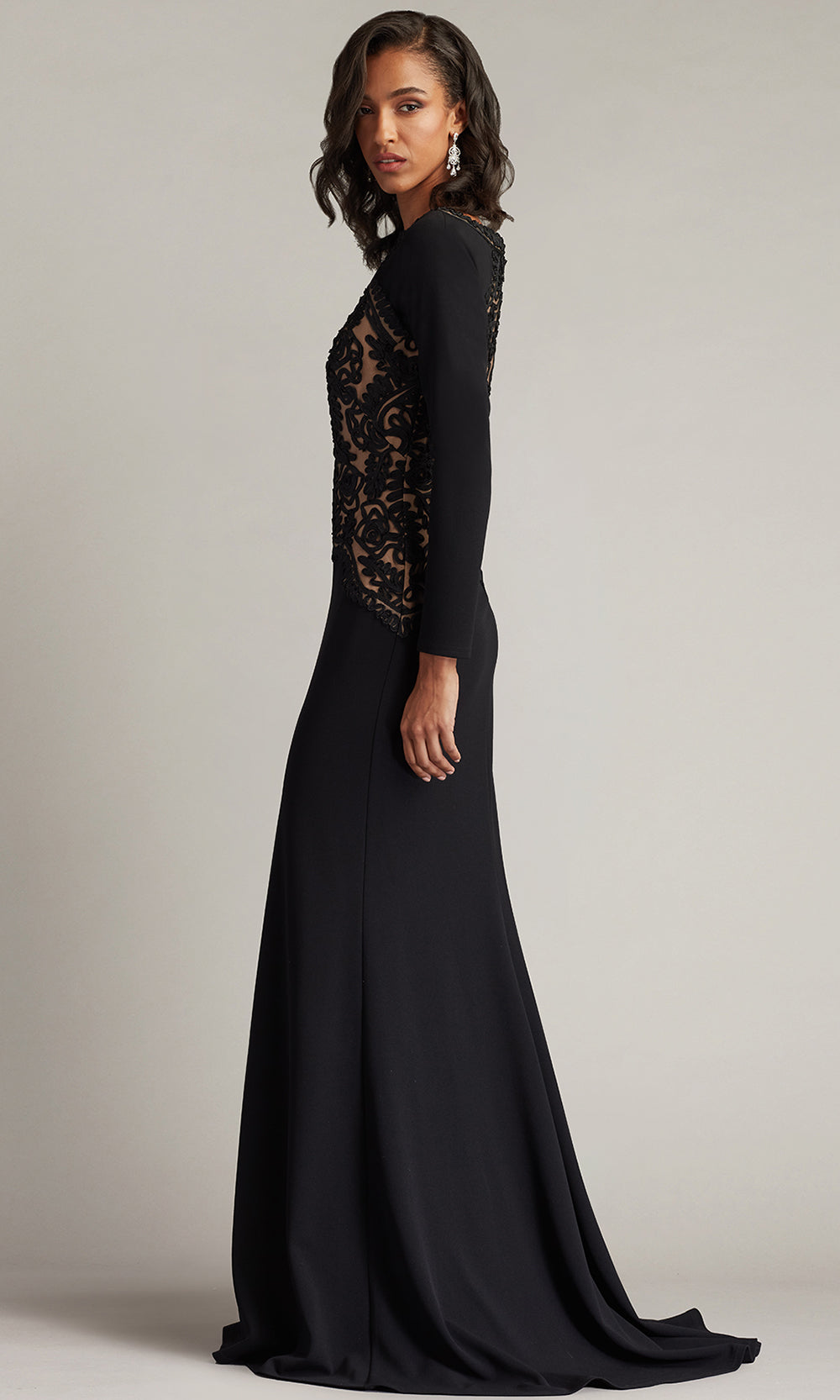 Tadashi Shoji CIM25396L - Nayana Embroidered Crepe Sheath Formal Gown Mother of the Bride Dresses in Black and Neutral