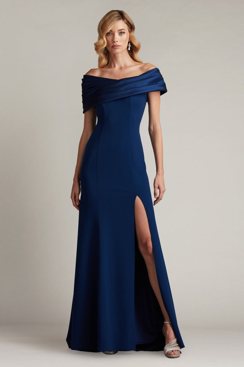 Tadashi Shoji BOS24113L - Two-Tone Draped Off-Shoulder Evening Dress