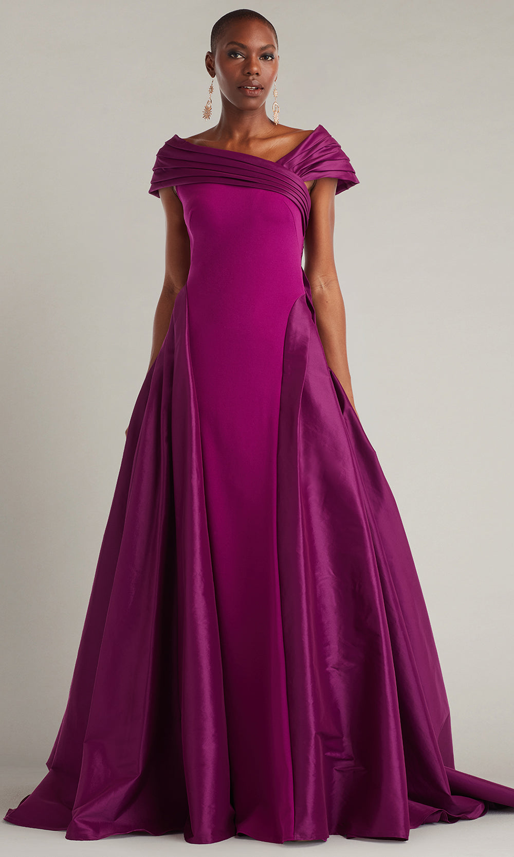 Tadashi Shoji CY25317L - Off Shoulder Blanka Draped Contrast Taffeta Ball Gown Mother of the Bride Dresses in Purple  
