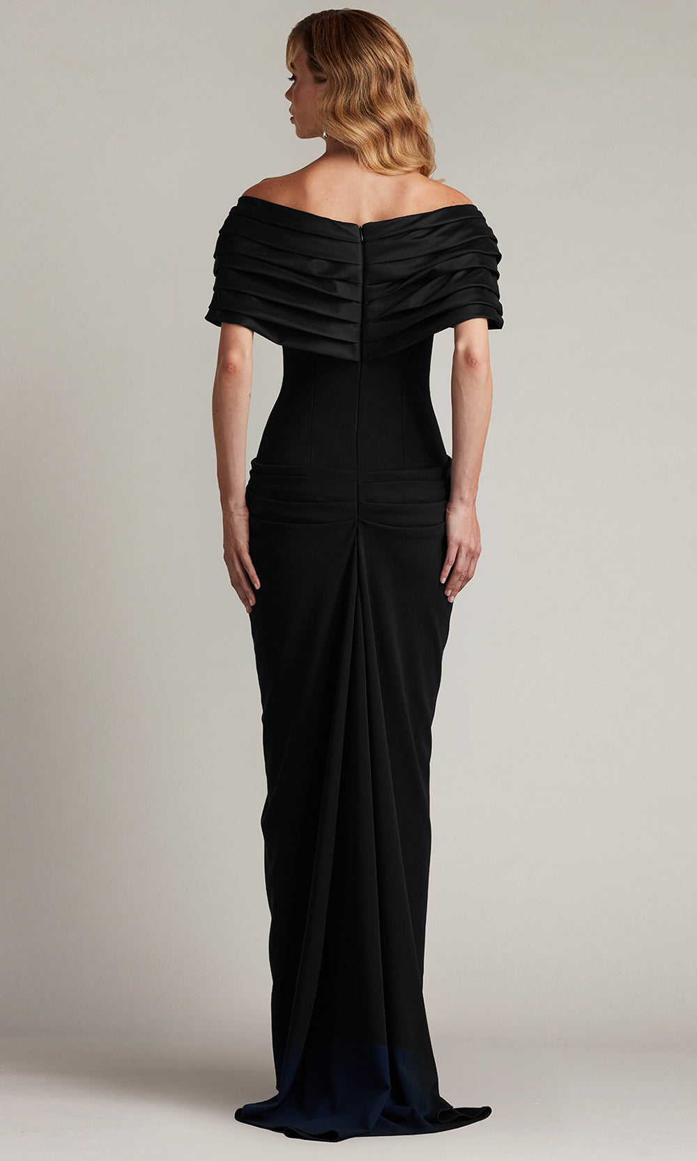 Tadashi Shoji BOS25800L - Seraphine Pleated Portrait Collar Sheath Gown Formal Gowns