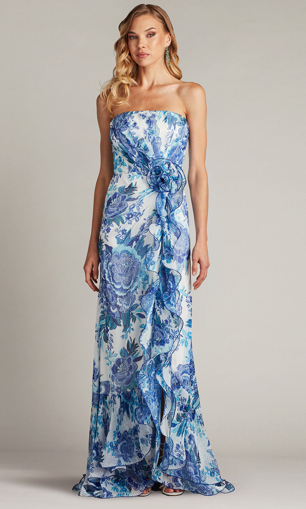 Tadashi Shoji CHW24386L - Strapless Morwenna Floral Print Ruffle Gown Prom Dresses