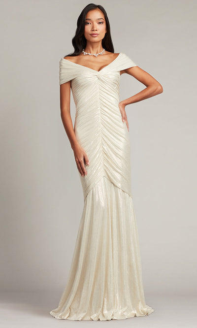 Tadashi Shoji BSJ24023L - Piette Draped Metallic Jersey Sheath Gown Special Occasion Dresses