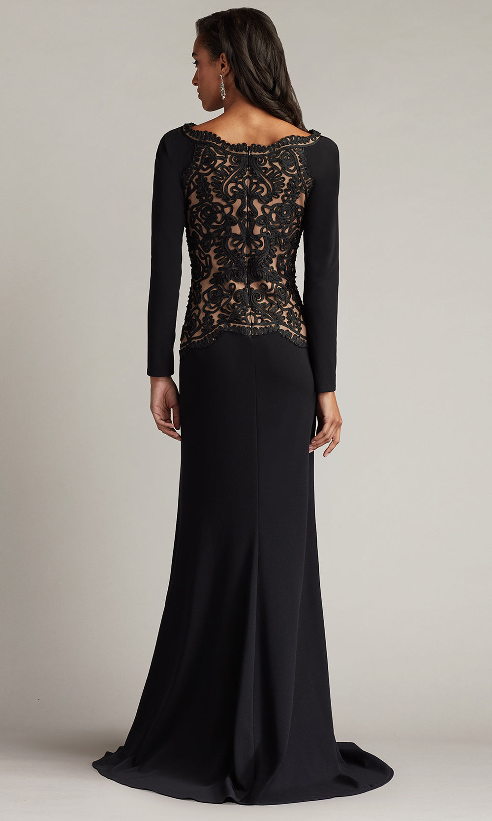 Tadashi Shoji CIM25396L - Nayana Embroidered Crepe Sheath Formal Gown Mother of the Bride Dresses in Black and Neutral