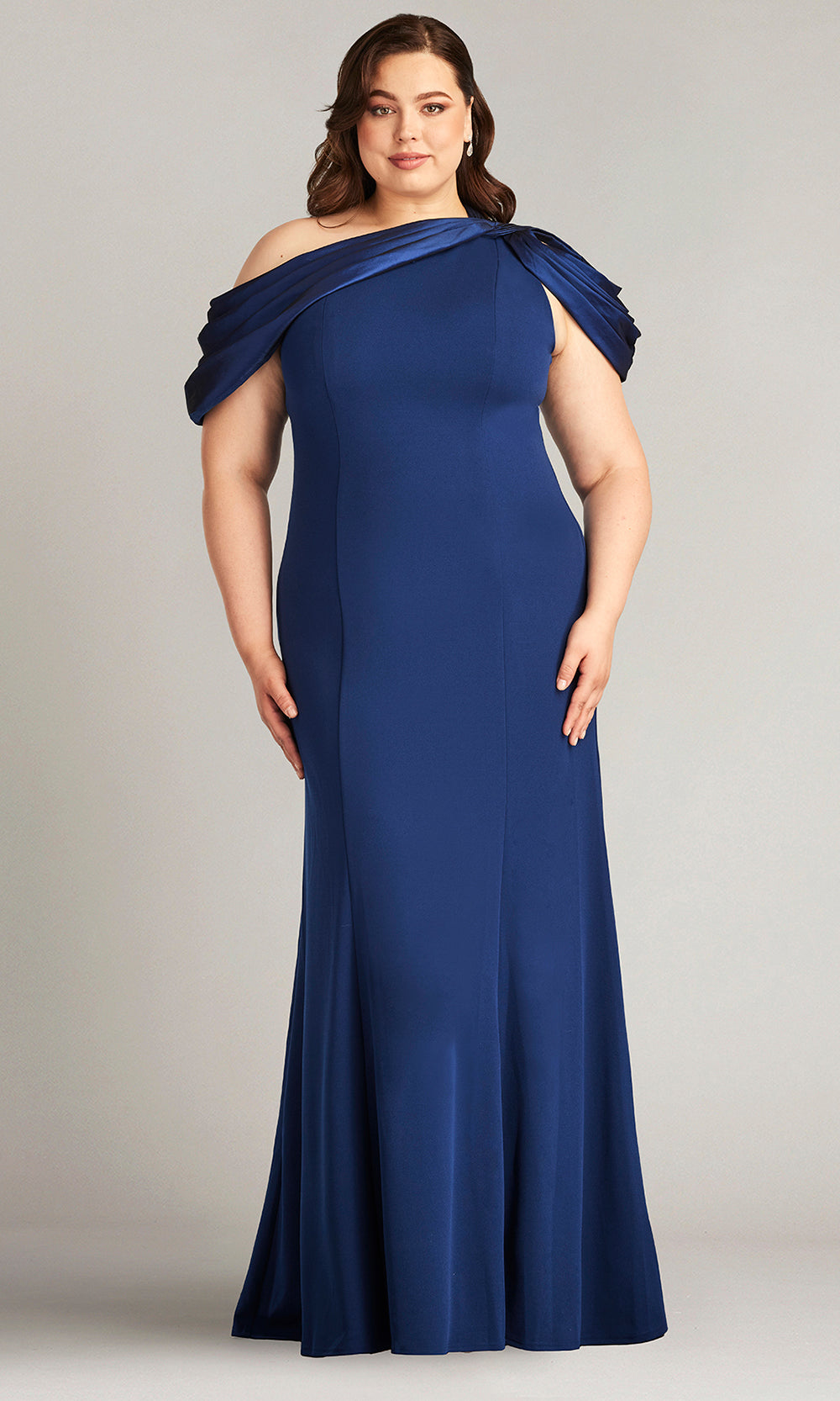 Tadashi Shoji CY22037LQ - Carlene Drape Shoulder Gown - Plus Size Special Occasion Dresses