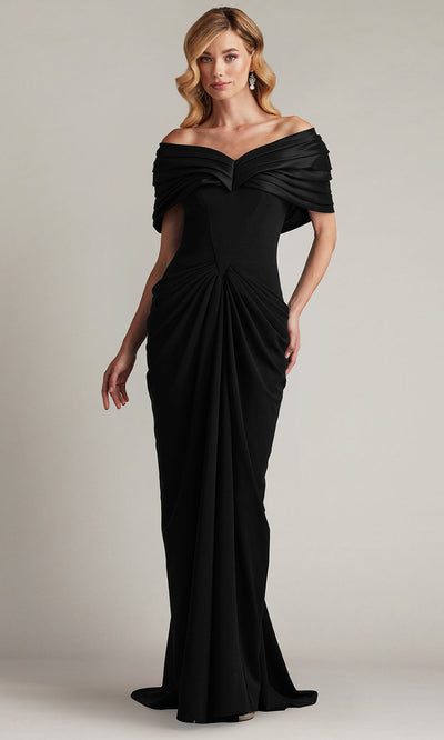 Tadashi Shoji BOS25800L - Seraphine Pleated Portrait Collar Sheath Gown Formal Gowns