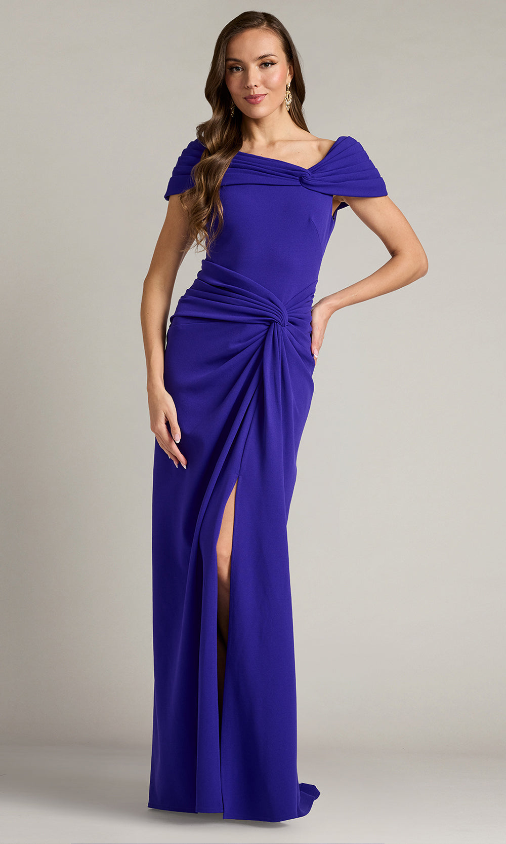 Tadashi Shoji BOS25146L - Perkins Asymmetric Draped Sheath Gown Prom Dresses in Purple  