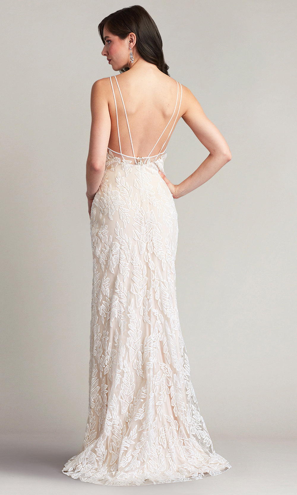 Tadashi Shoji BLB19789LBR - V-Neck Pippa Embroidered Tulle Strap Gown Bridal Dresses in White  