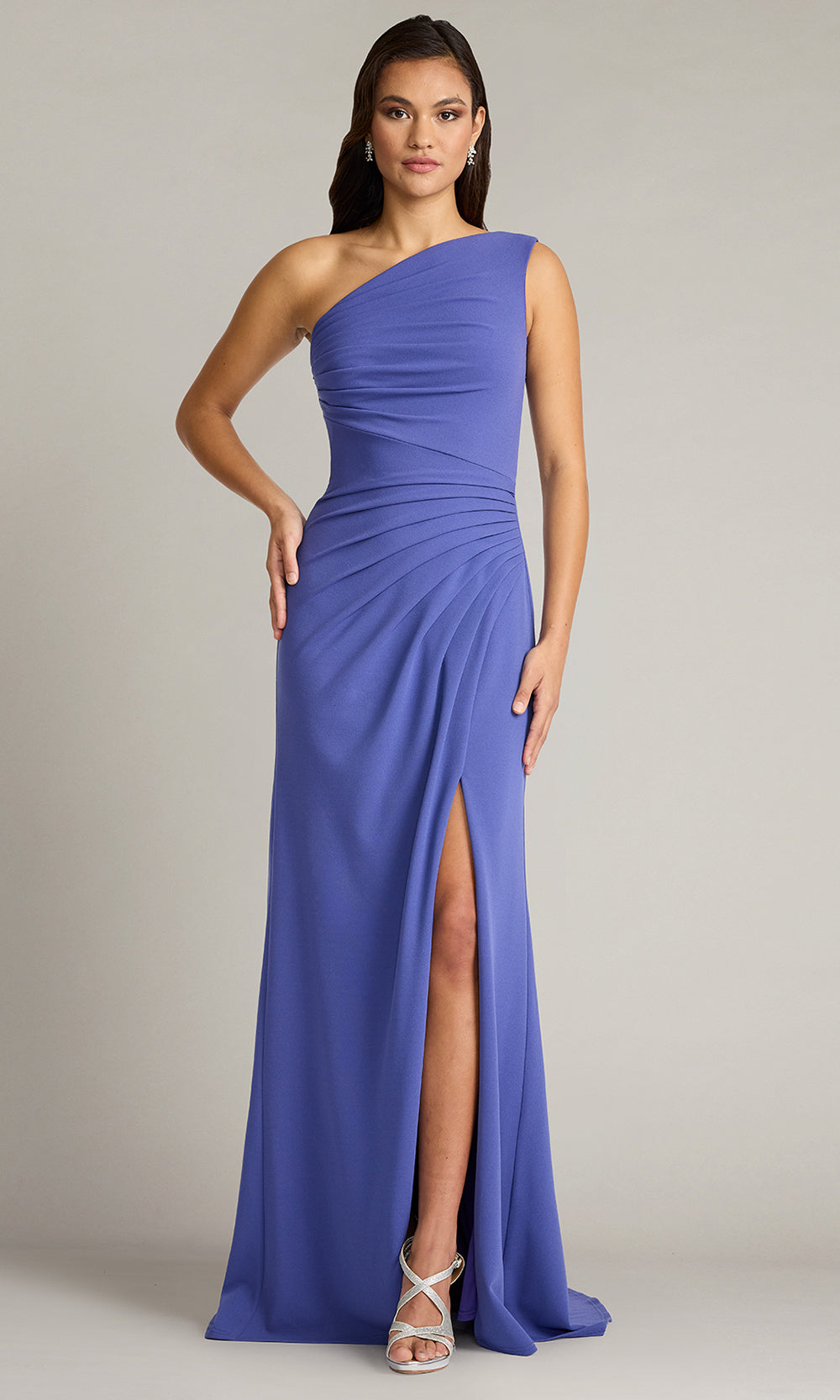 Tadashi Shoji BOS26183L - Asymmetric Ruched Long Gown with Slit Prom Dresses in Purple  