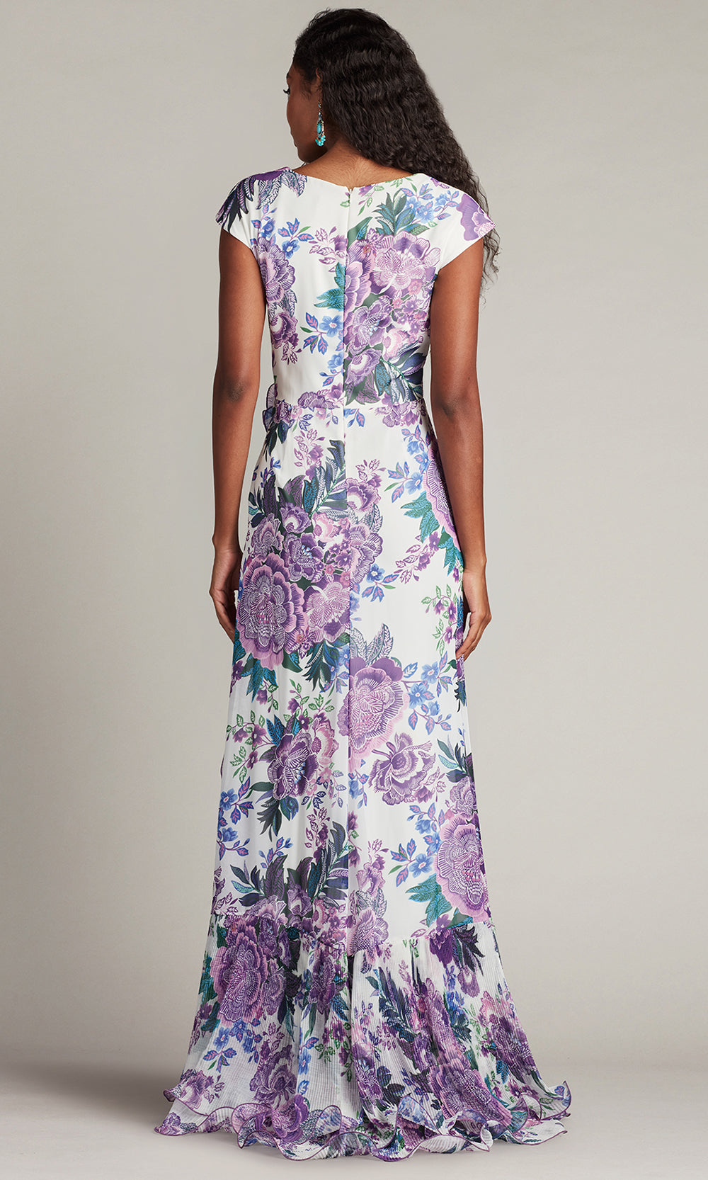 Tadashi Shoji CHZ25459L - Sinai Floral Cascading Ruffle V-Neckline Gown Prom Dresses in White and Purple
